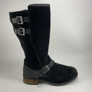 UGG Australia Everglayde Black Suede Leather Biker Boots Womens Size 8.5 Moto