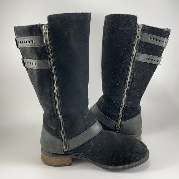 UGG Australia Everglayde Black Suede Leather Biker Boots Womens Size 8.5 Moto