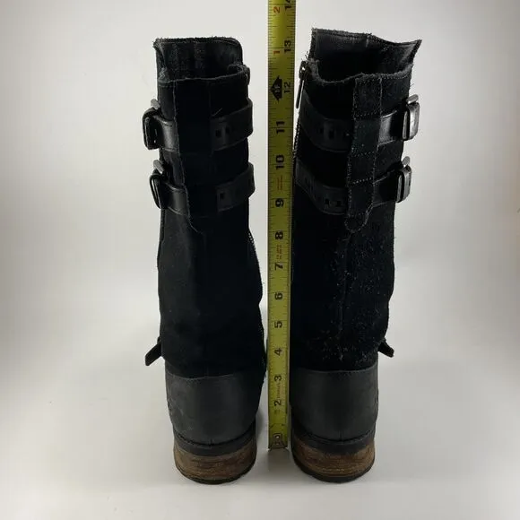 UGG Australia Everglayde Black Suede Leather Biker Boots Womens Size 8.5 Moto