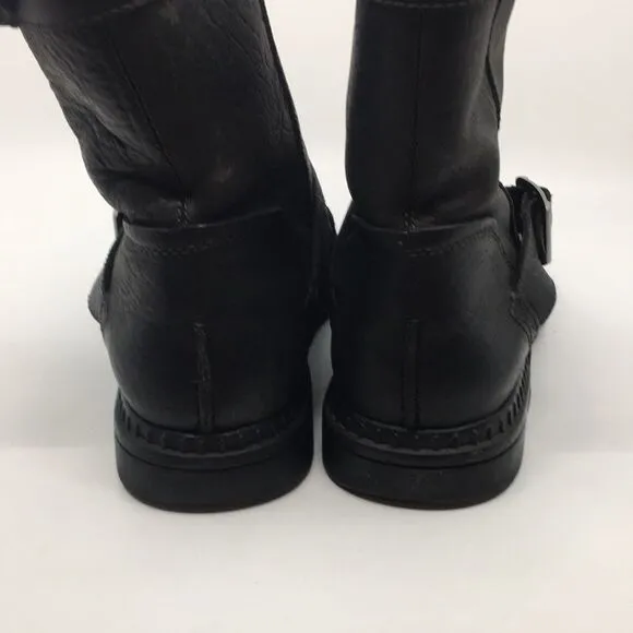 UGG Australia Lancing Black Leather Sherpa Lined Mid Ankle Moto Boots Sz 12