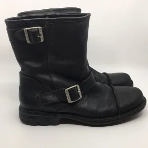 UGG Australia Lancing Black Leather Sherpa Lined Mid Ankle Moto Boots Sz 12