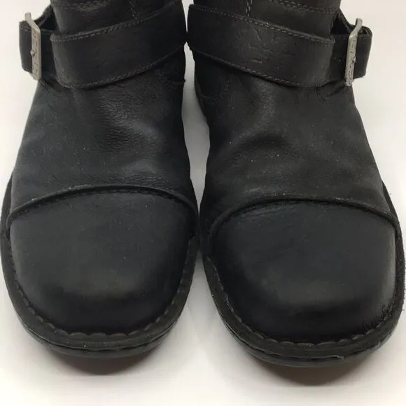 UGG Australia Lancing Black Leather Sherpa Lined Mid Ankle Moto Boots Sz 12