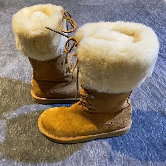 UGG Australia Montclair Boots 1892 Chestnut Suede Sheepskin Lace Up Size 7