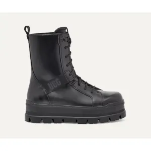 UGG Australia Womens Sheena Black Leather Combat Boots Size 6.5