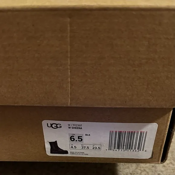 UGG Australia Womens Sheena Black Leather Combat Boots Size 6.5
