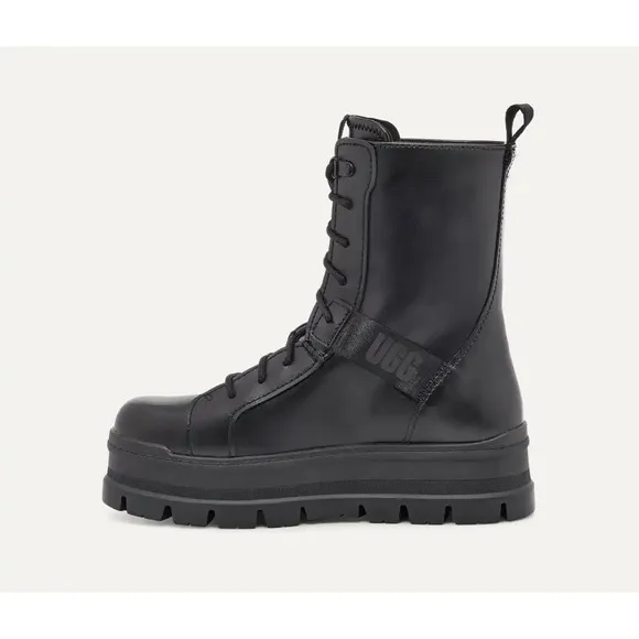 UGG Australia Womens Sheena Black Leather Combat Boots Size 6.5