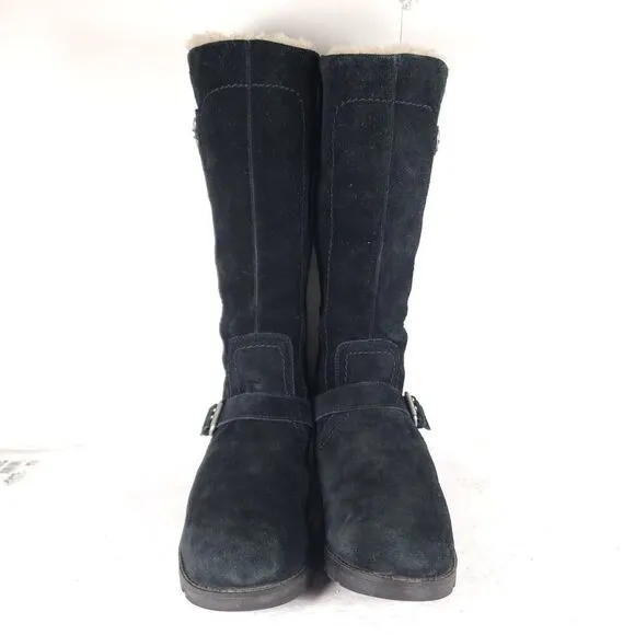 UGG Australia Women's Danton US9,5 Black Suede Sheepskin Zip Tall Riding Boots