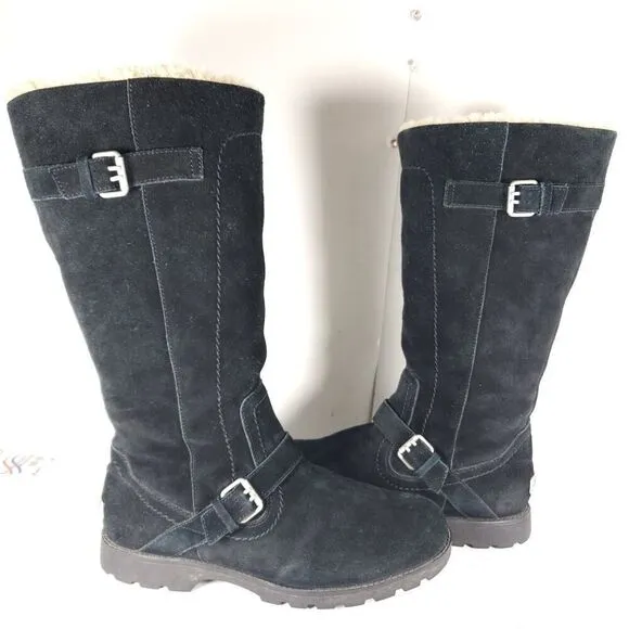 UGG Australia Women's Danton US9,5 Black Suede Sheepskin Zip Tall Riding Boots
