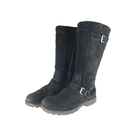 UGG Australia Women's Danton US9,5 Black Suede Sheepskin Zip Tall Riding Boots