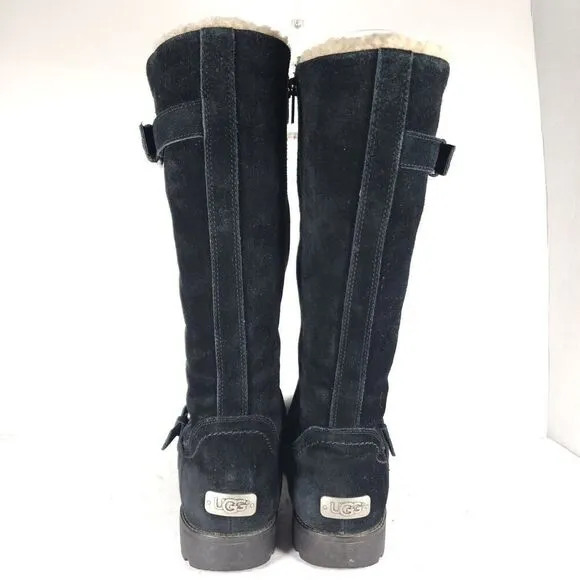 UGG Australia Women's Danton US9,5 Black Suede Sheepskin Zip Tall Riding Boots