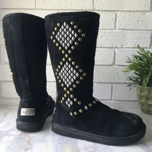Ugg Avon Dale Black Suede Studded Boots Size 6 Style 3330