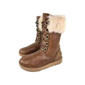 UGG AYA Brown Waterproof Leather Fur Boot US 8 Toscana Cuff Tall Snow Boots