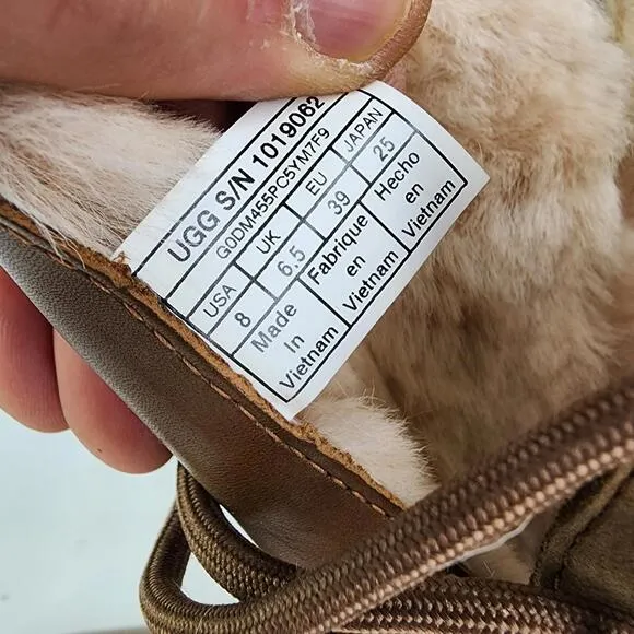 UGG AYA Brown Waterproof Leather Fur Boot US 8 Toscana Cuff Tall Snow Boots