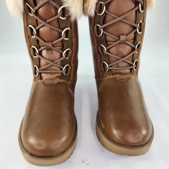 UGG AYA Brown Waterproof Leather Fur Boot US 8 Toscana Cuff Tall Snow Boots