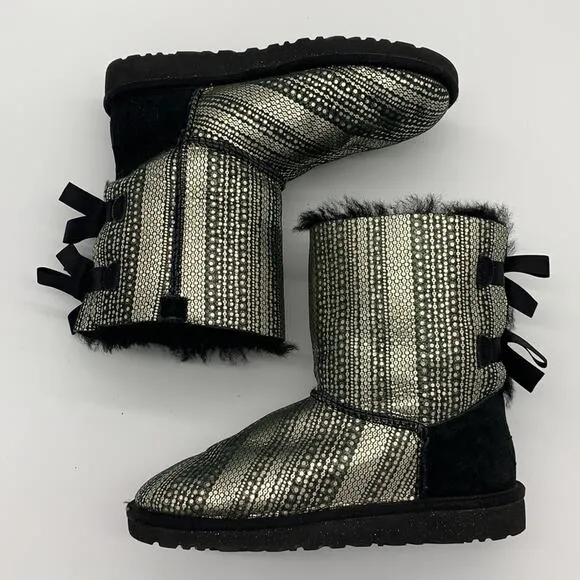 Ugg Bailey Bow Black and Silver Holiday Boots-5