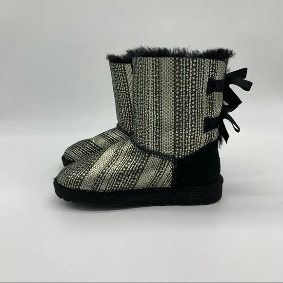 Ugg Bailey Bow Black and Silver Holiday Boots-5