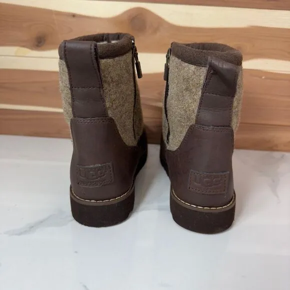 UGG Bayson Leather Wool Fleece Lined Waterproof Side-Zip Boots Women's Size 6