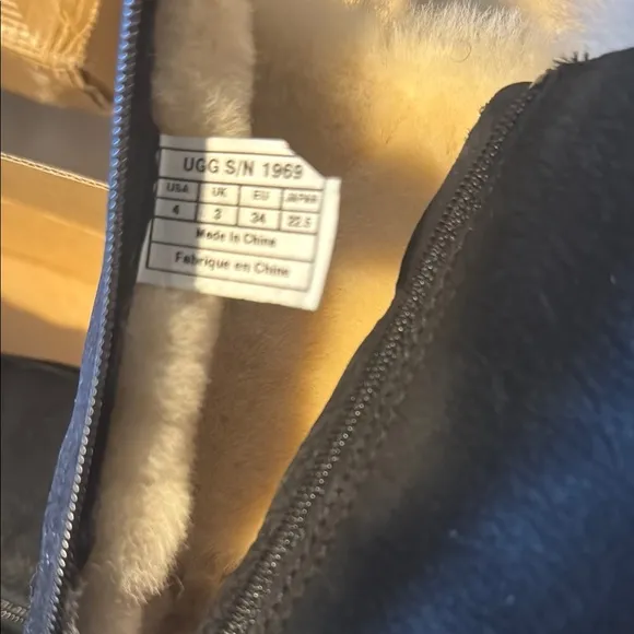 UGG Black Leather Boots with Shearling Lining