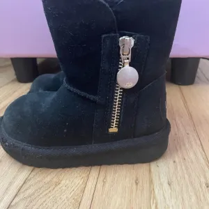 UGG Black Suede Boots with Gold Zipper