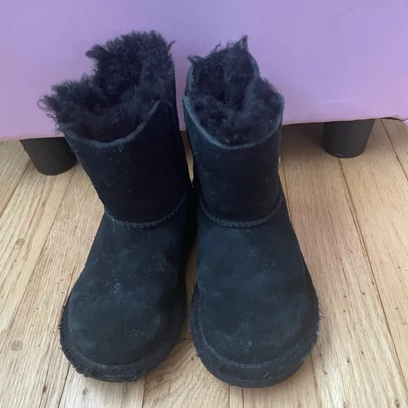UGG Black Suede Boots with Gold Zipper