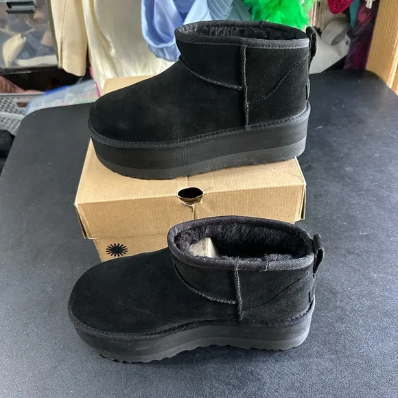 UGG Black Suede platform Ankle Boots