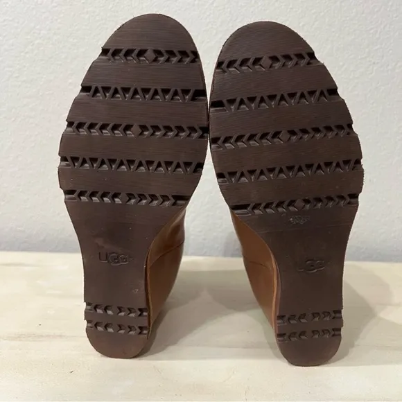 Ugg Brown Leather Amal Wedge Boots