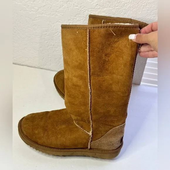 UGG Classic Talk Boot In Chestnut Size W6 Suede Fur Lined Boots Vintage