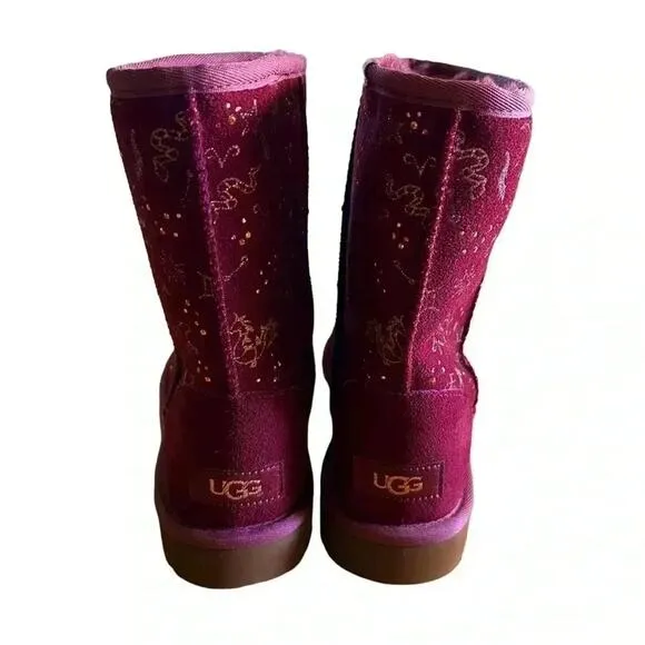 UGG CLASSIC ZODIAC SHORT WILD GRAPE SUEDE SHEEPSKIN WOMEN'S BOOTS SIZE US 5 NWOB
