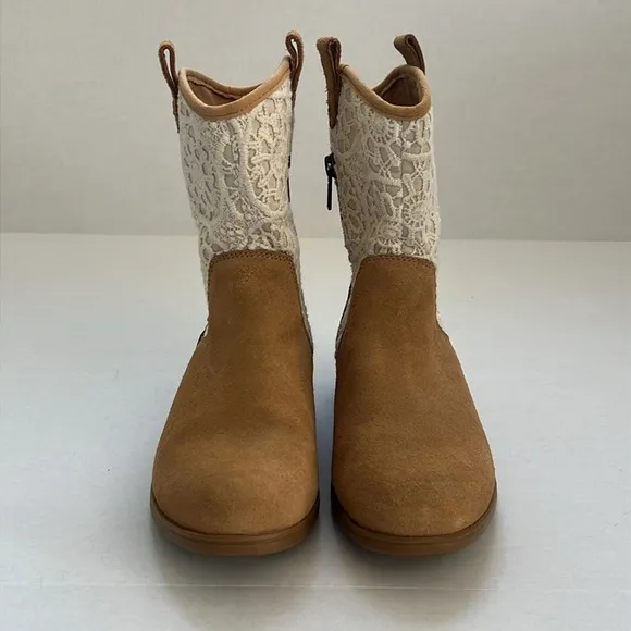 UGG Dahlia Lace Suede Beige Brown Western Boots Cowboy Cowgirl Boots Size 6.5