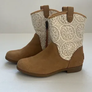 UGG Dahlia Lace Suede Beige Brown Western Boots Cowboy Cowgirl Boots Size 6.5