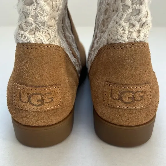 UGG Dahlia Lace Suede Beige Brown Western Boots Cowboy Cowgirl Boots Size 6.5