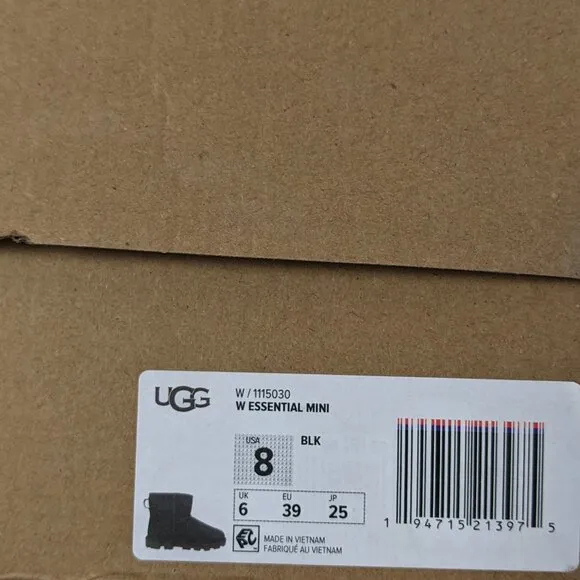 UGG Essential Mini Boots, Black Suede, Women's 8