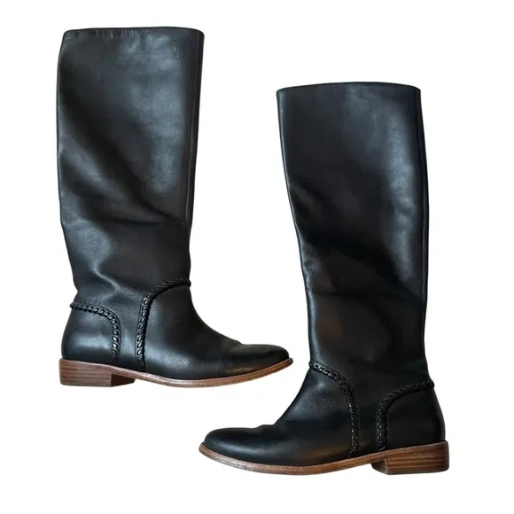 UGG Gracen Whipstitch Black Leather Boots Size 9