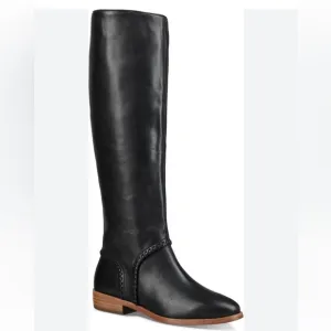 UGG Gracen Whipstitch Black Leather Boots Size 9