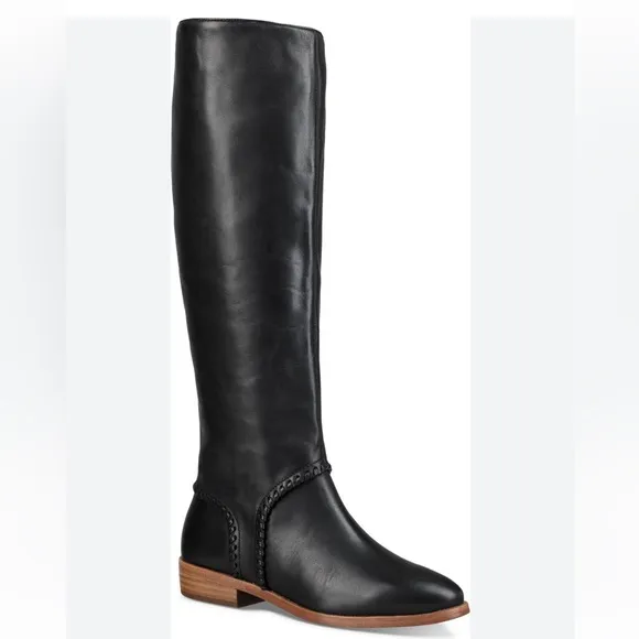 UGG Gracen Whipstitch Black Leather Boots Size 9