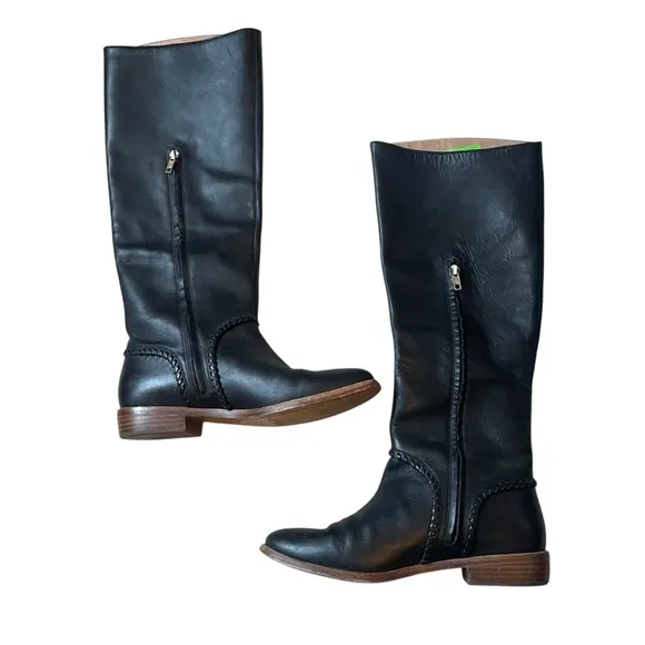 UGG Gracen Whipstitch Black Leather Boots Size 9