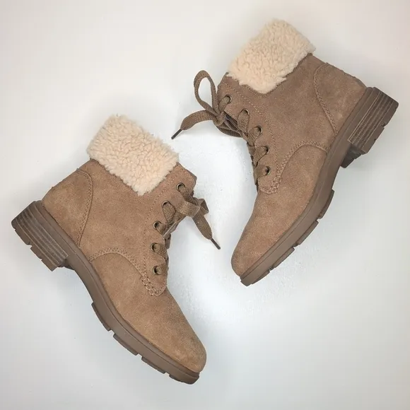 UGG Harrison Lace ankle boots suede leather waterproof tan brown size 7