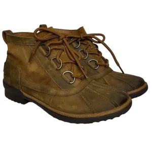 Ugg Hather Ankle Boots Booties Brown Leather Low Block Heel Waterproof 7.5