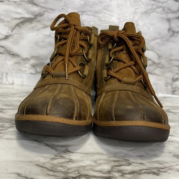 Ugg Hather Ankle Boots Booties Brown Leather Low Block Heel Waterproof 7.5