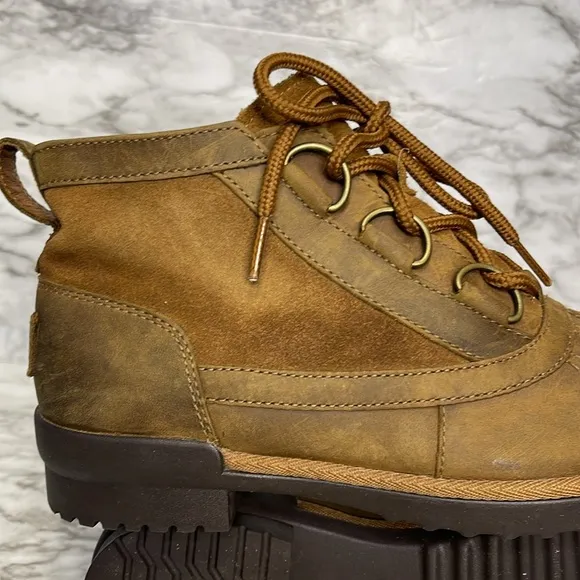 Ugg Hather Ankle Boots Booties Brown Leather Low Block Heel Waterproof 7.5
