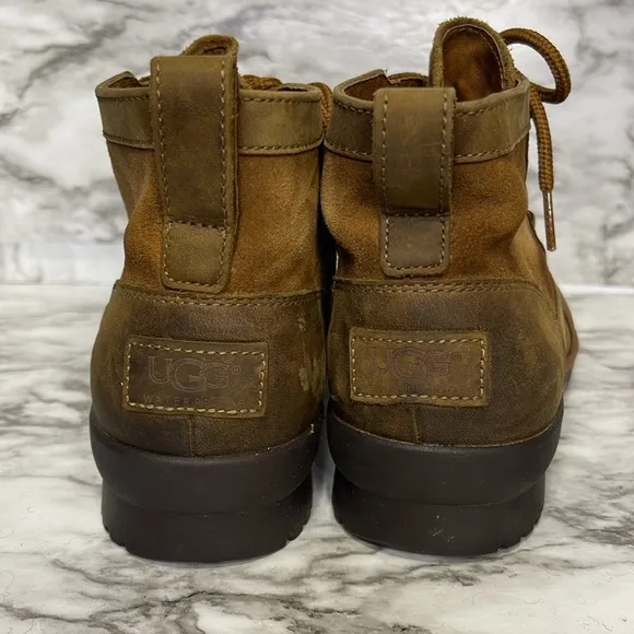 Ugg Hather Ankle Boots Booties Brown Leather Low Block Heel Waterproof 7.5