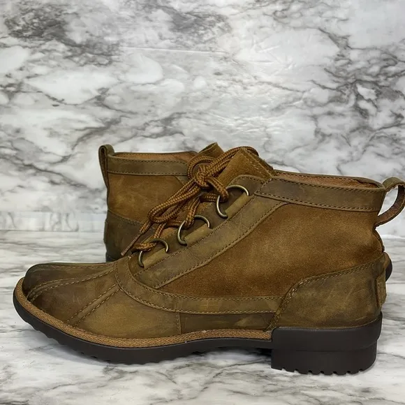 Ugg Hather Ankle Boots Booties Brown Leather Low Block Heel Waterproof 7.5