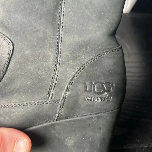 UGG Joely Black Waterproof Leather Wedges Boots Size 6