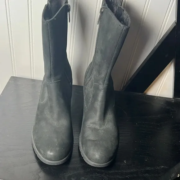 UGG Joely Black Waterproof Leather Wedges Boots Size 6