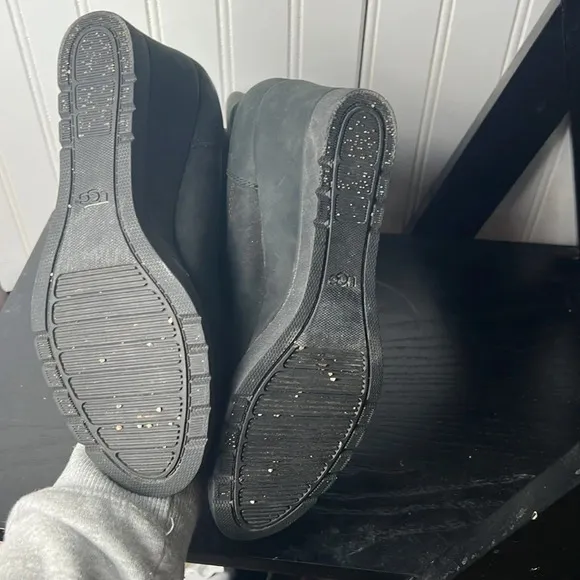 UGG Joely Black Waterproof Leather Wedges Boots Size 6