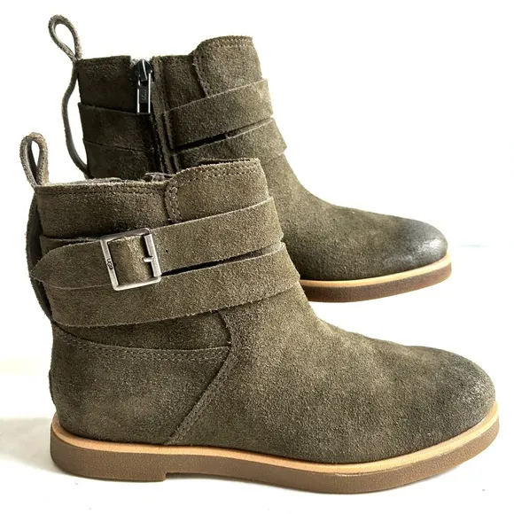 UGG Josefene Suede Strap Metal Buckle Ankle Boots Slate Dark Green Size 6