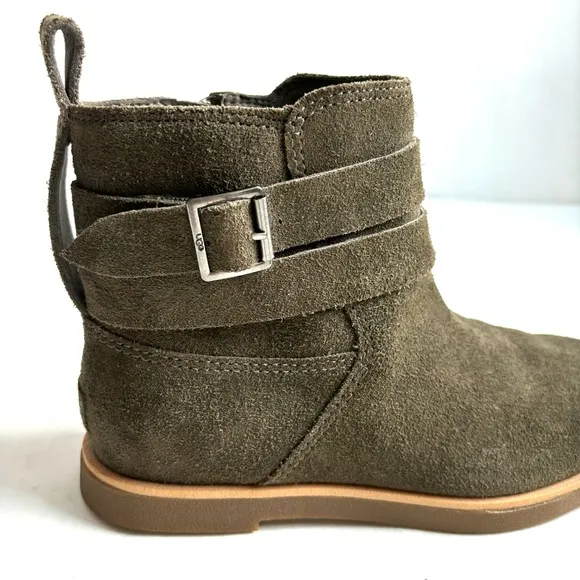 UGG Josefene Suede Strap Metal Buckle Ankle Boots Slate Dark Green Size 6