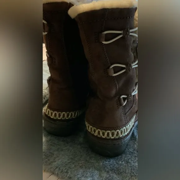 UGG Kona Tasman Brown Leather &amp; Sheepskin Boots Size 8