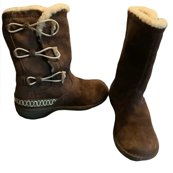 UGG Kona Tasman Brown Leather &amp; Sheepskin Boots Size 8