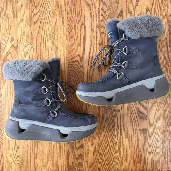 UGG Men's Auden Leather Shearling Sheepskin Boots HOKA Sole Navy Size 8